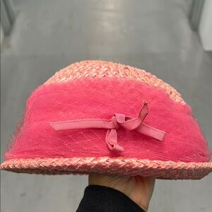 Pink Straw Hat with Ribbon Accent
